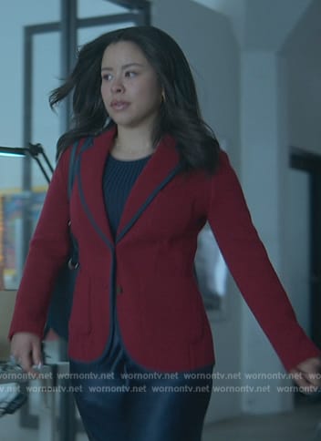 Mariana's red contrast trim blazer on Good Trouble