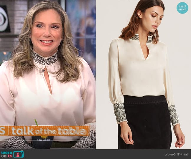 Marie Oliver Emilie Top worn by Catherine Fisher on CBS Mornings