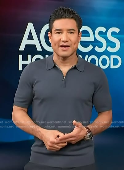 Mario's gray zip polo on Access Hollywood