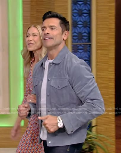 Mark’s blue suede button down jacket on Live with Kelly and Mark