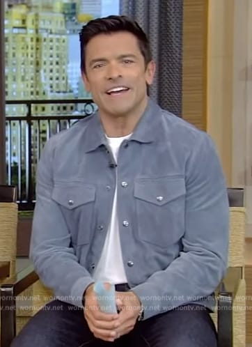 Mark’s blue suede button down jacket on Live with Kelly and Mark