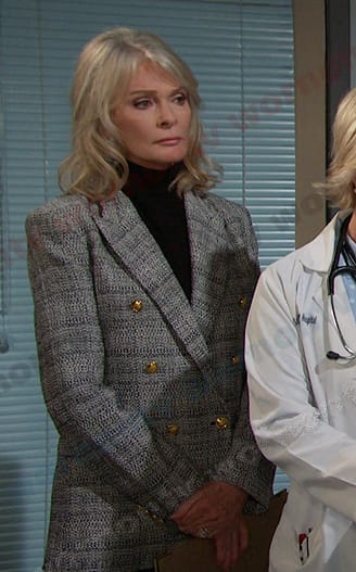 Marlena's grey plaid double breasted blazer on Days of our Lives