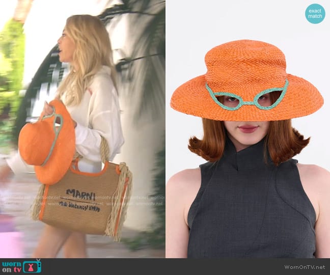 Marni x No Vacancy Inn Raffia Cutout Hat worn by Sutton Stracke on The Real Housewives of Beverly Hills