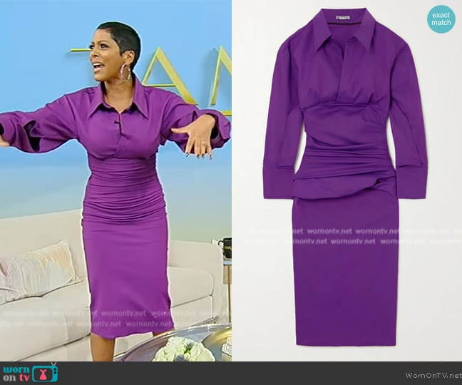 Maticevski Indicate draped cutout stretch-jersey midi dress worn by Tamron Hall on Tamron Hall Show