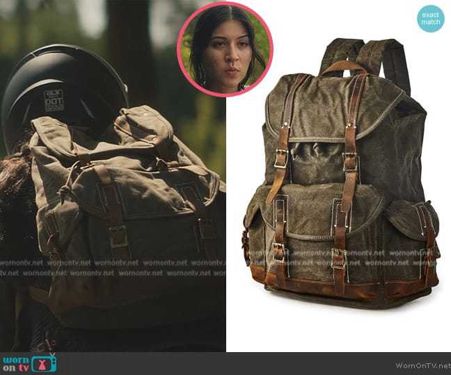 Brass Tacks Leathercraft Store Heavy Duty Waxed Canvas Backpack worn by Maya Lopez (Alaqua Cox) on Echo