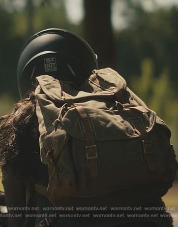 Maya’s green leather detail backpack on Echo