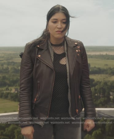 Maya’s burgundy leather jacket on Echo