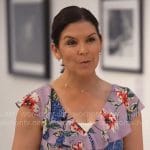 Meg Oliver’s purple floral ruffled top on CBS Mornings