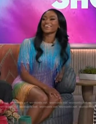 Megan Piphus's multicolored fringe dress on The Kelly Clarkson Show