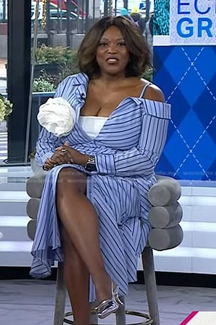 Melissa Chataigne’s blue striped asymmetric dress on Today