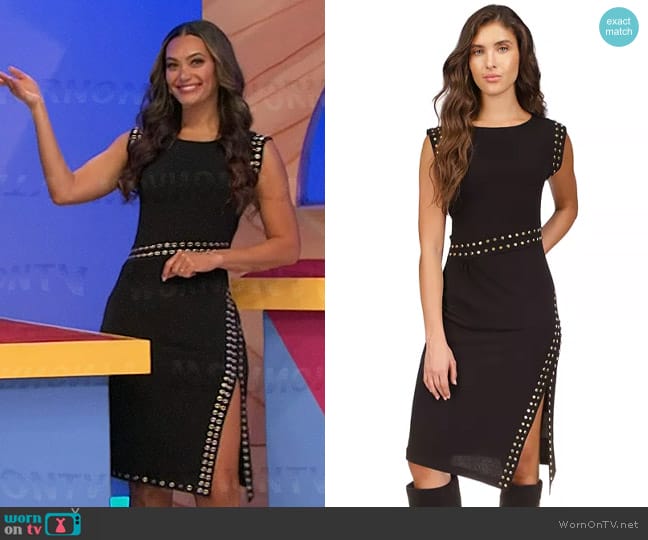 Alexis’ black studded trim dress on The Price is Right