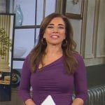 Michelle Miller’s purple ruched asymmetric dress on CBS Mornings