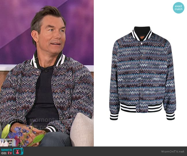 Missoni zigzag-print bomber jacket worn by Jerry O'Connell on The Talk