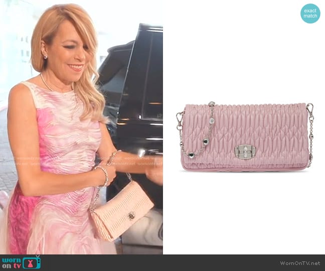 Miu Miu Matelassé Embellished Shoulder Bag worn by Sutton Stracke on The Real Housewives of Beverly Hills