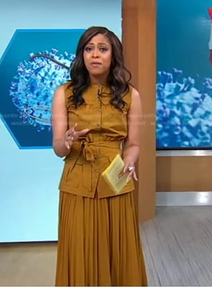 Morgan Norwood’s yellow utility top and pleated skirt on Good Morning America