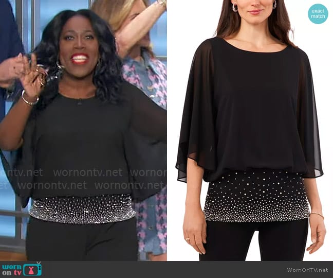 MSK Beaded-Band Blouson-Overlay 3/4-Sleeve Top worn by Sheryl Underwood on The Talk