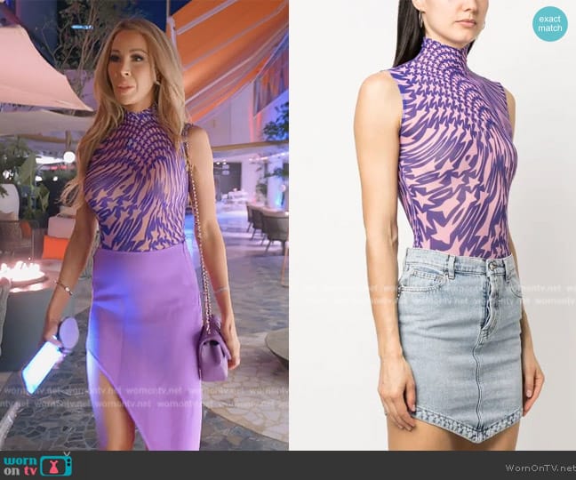 Mugler Purple Star Bodysuit worn by Lisa Hochstein (Lisa Hochstein) on The Real Housewives of Miami