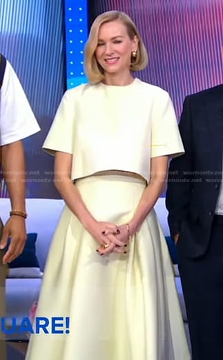 Naomi Watts’s yellow cropped top and skirt on Good Morning America