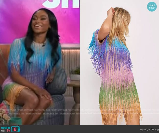 Nasty Gal Rainbow Tassel Fringe Shift Dress worn by Megan Piphus on The Kelly Clarkson Show