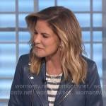 Natalie’s blue sequin stripe top and leather jacket on The Talk