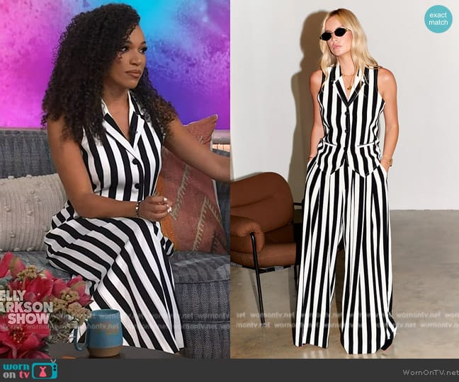 Never Fully Dressed Optic Stripe Waistcoat worn by MJ Acosta on The Kelly Clarkson Show