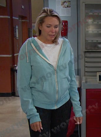 Nicole's light blue zip front hoodie on Days of our Lives