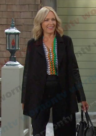 Nicole’s heart print blouse and black jacket on Days of our Lives