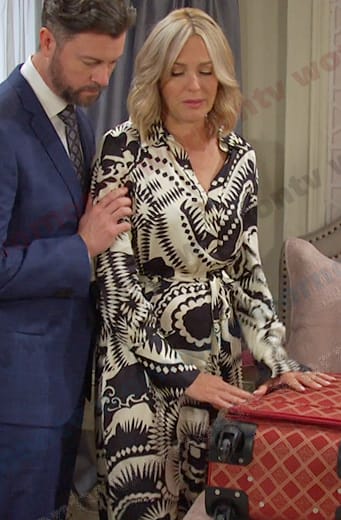 Nicole's black and white printed wrap dress on Days of our Lives