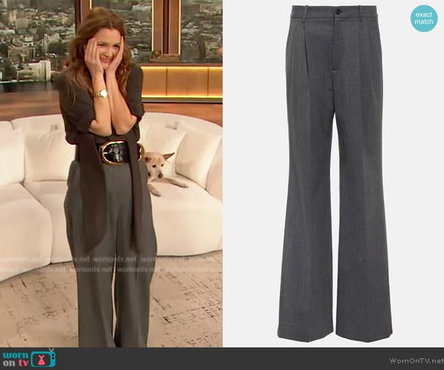 Nili Lotan Flavie wool-blend wide-leg pants worn by Drew Barrymore on The Drew Barrymore Show