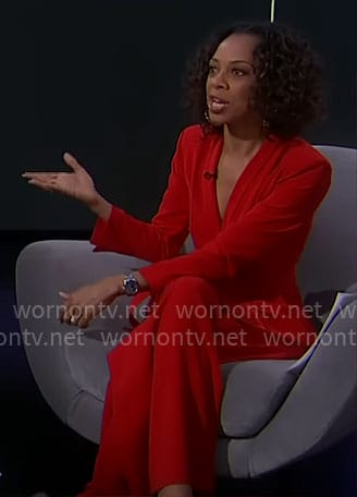 Nischelle Turner’s red v-neck jumpsuit on CBS Mornings