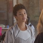 Nora’s white stripe corset shirt on Good Trouble