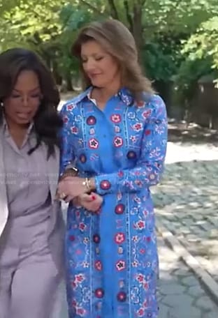 Norah’s blue floral shirtdress on CBS Evening News