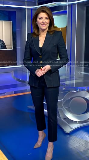 Norah’s denim blazer with gold buttons on CBS Evening News