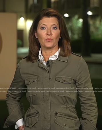 Norah’s green utility jacket on CBS Evening News