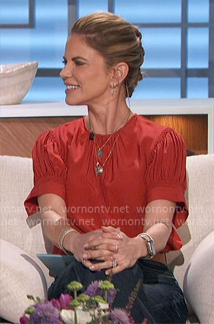 Natalie's red puff sleeve top on The Talk