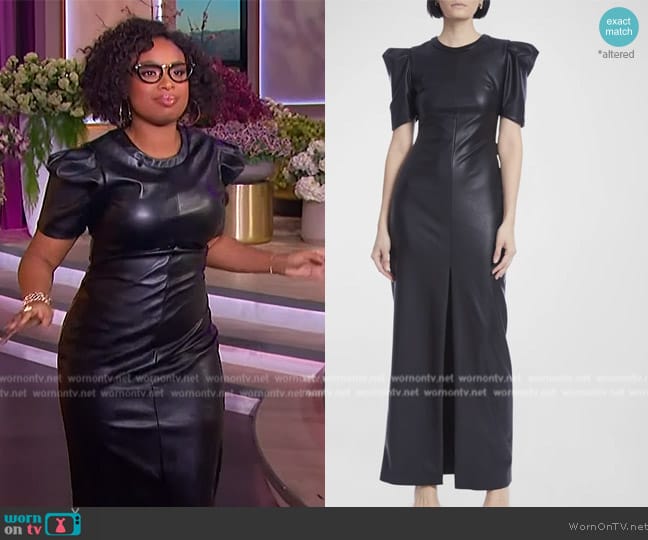 One33 Social Puff-Sleeve Faux Leather Column Gown worn by Jennifer Hudson on The Jennifer Hudson Show