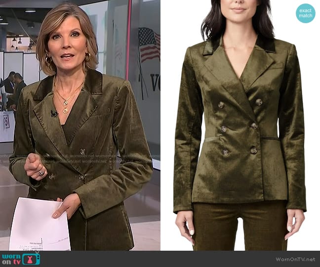 Paige Hollie Stretch Corduroy Blazer in Dark Brushed Olive worn by Kate Snow on NBC News Daily