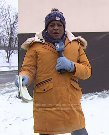 Pat Battle's mustard hooded coat on NBC News Daily