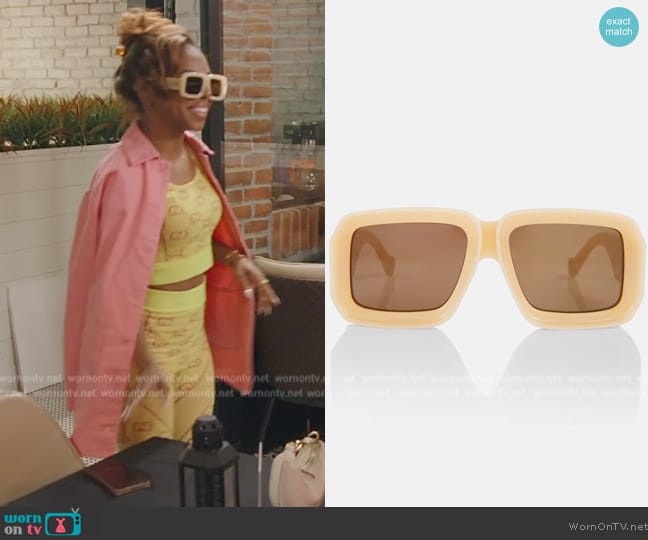 Loewe Paula's Ibiza square sunglasses worn by Candiace Dillard Bassett on The Real Housewives of Potomac