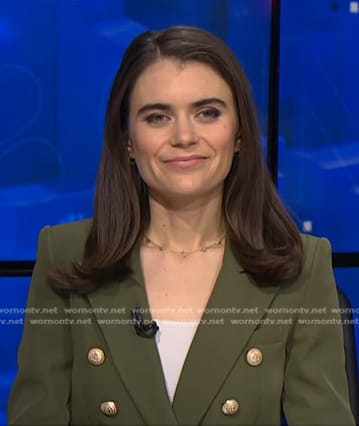 Pippa Stevens’ green double breasted blazer on NBC News Daily