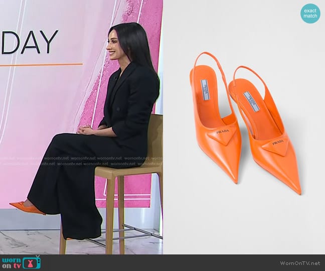 Prada Brushed Leather Slingback Pumps worn by Roxie Nafousi on Today