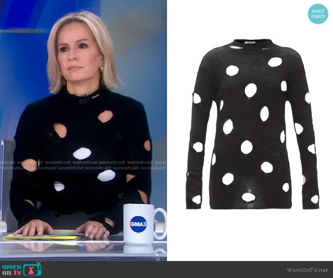 Prada Distressed Open-Weave Wool Sweater in black worn by Dr. Jennifer Ashton on Good Morning America