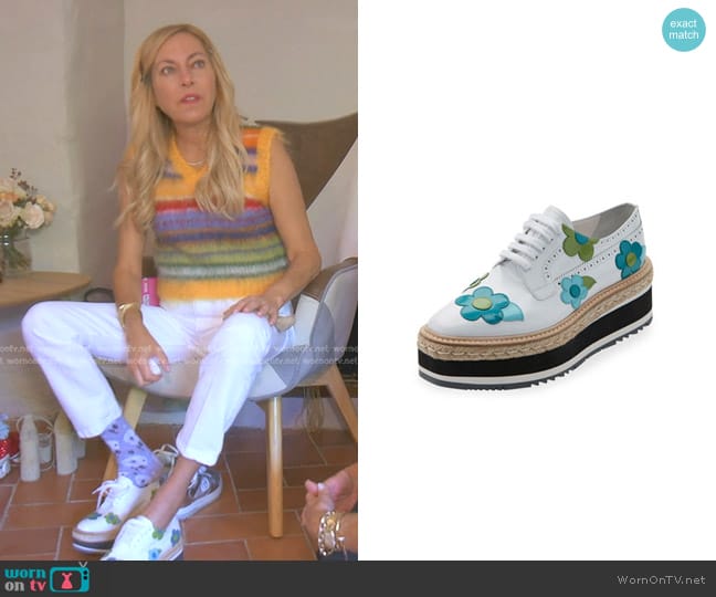 Prada Microsole Floral Platform Espadrille Sneaker in Bianco worn by Sutton Stracke on The Real Housewives of Beverly Hills