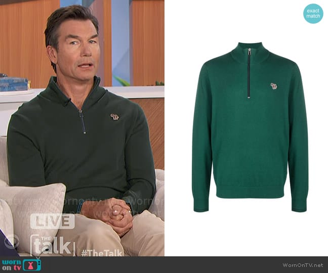 PS Paul Smith Logo Patch Zip Up Sweater worn by Jerry O'Connell on The Talk