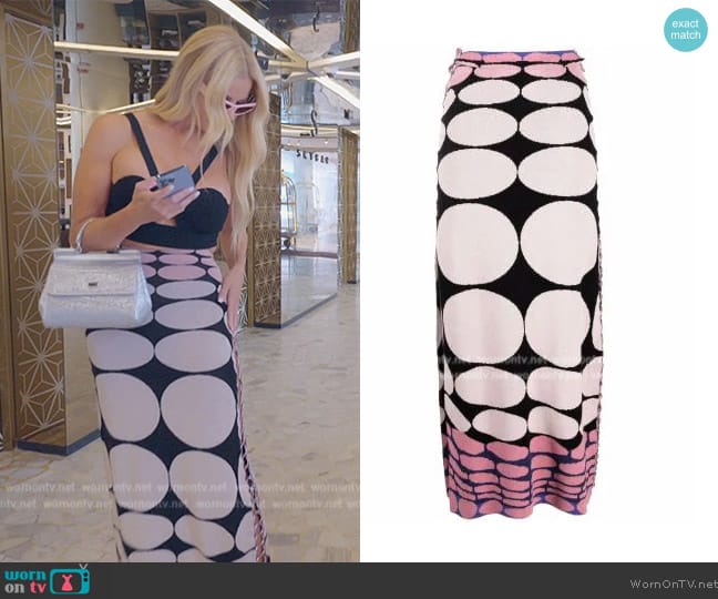 Rabanne graphic jacquard-knit long skirt worn by Alexia Echevarria (Alexia Echevarria) on The Real Housewives of Miami