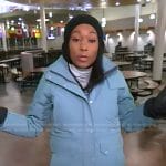 Rachel’s light blue long down coat on Good Morning America