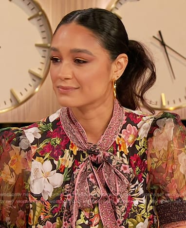 Rachel Smith’s floral tie neck top on The Drew Barrymore Show