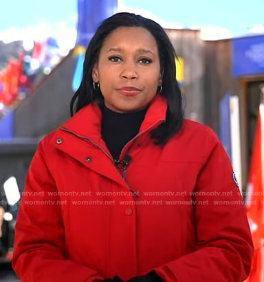 Rachel's red down coat on Good Morning America