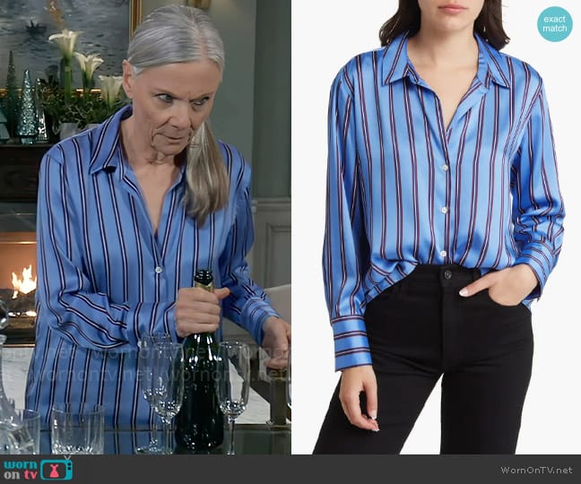 Rails Dorian Shirt in Primrose Stripe worn by Tracy Quartermaine (Jane Elliot) on General Hospital