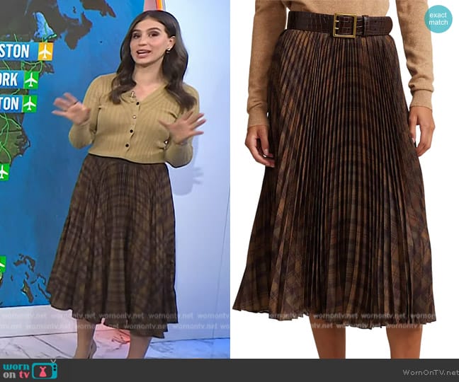 Ralph Lauren Pleated Crepe Recycled Polyester Midi Skirt worn by Angie Lassman on Today